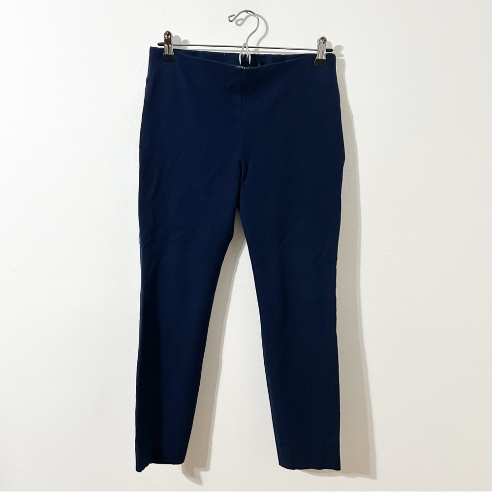 Lauren Ralph Lauren Dark Blue Dress Pants Pull-On Side Zip Skinny Classic Preppy